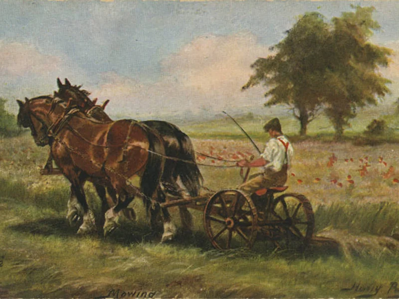 1858-Harry Payne - Uomo seduto su un tosaerba trainato da cavalli